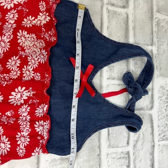 PINKY girls sleeveless halter top style dress. Backless. Red, white and blue. - Picture 9 of 10